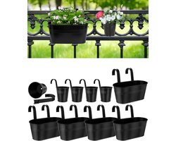Metalen Balustrade Plantenbak voor Buitenplanten - Balkon Hangende Bloempotten - Drainagegaten - Ovale Emmer Rail Doos - Hek Plantenbakken - Geschikt voor Buiten - 5 Stuks - Binnenshuis en Buitenshuis Gebruik - Zwart