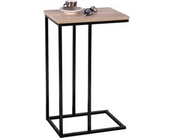 Metalen bank bijzettafel van Naturn Living | Multifunctionele bijzettafel | Metalen onderstel en houten blad | Over de bank tafel met afneembaar blad | Industrieel ontwerp | Bruin