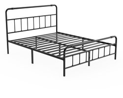 Metalen Bed 160x200 cm – Minimalistisch – Bedframe – Zwart Stalen Bed met Hoog Hoofd- en Voetbord – Opbergruimte Onder Bed – Slaapkamerbed Robust & Minimalistisch