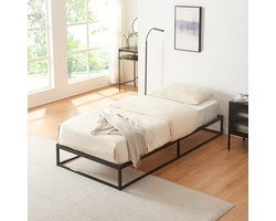 Metalen bed eenpersoonsbed Trerunta met bedbodem 90x200 cm zwart [en.casa]