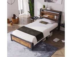 Metalen Bed Jeugdbed90x200-Opberg Hoofdeinde-Bedframe milieuvriendelijk