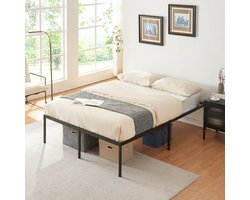 Metalen bed tweepersoonsbed Vårdö met bedbodem 140x200 cm zwart [en.casa]