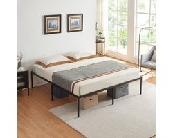 Metalen bed tweepersoonsbed Vårdö met bedbodem 180x200 cm zwart [en.casa]