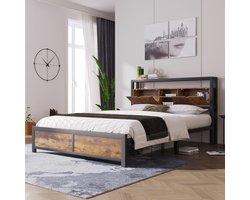 Metalen Bed Tweepersoonsbed140x200-Opberg Hoofdeinde-Bedframe milieuvriendelijk