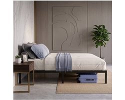 Metalen Bedframe 120x200 met Lattenbodem en Opbergruimte – Industrieel Zwart Tweepersoons Bed – Mobili Bella