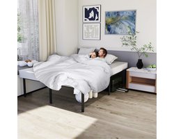 Metalen Bedframe 140x200 cm – Industrieel Bed zonder Hoofdbord – Stabiel Stalen Frame – 37,5 cm Opbergruimte – Mat Zwart