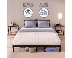 Metalen bedframe 200x200 cm HomeByNicole Premium - Inclusief lattenbodem - Stabiel en piepvrij tweepersoons bed - Zwart stalen bed met 35 cm hoge opbergruimte - Eenvoudige montage - Geschikt voor alle matrassen