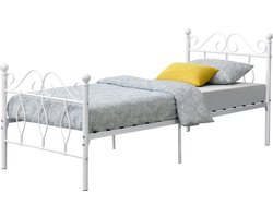 Metalen bedframe Apolda met bedbodem wit 90x200 cm