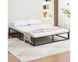 Metalen bedframe Marek - 140x200cm - mat zwart - Emob Exclusive - Bedbodem op poten - Zwart - Metaal Tweepersoons Normaal bed