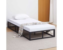 Metalen bedframe Marek - 90x200cm - mat zwart - Emob Exclusive - Bedbodem op poten - Zwart - Metaal Eenpersoons Normaal bed