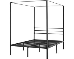 Metalen bedframe met hemelbed in volledige grootte, met vierpotenontwerp, duurzame stalen latten voor ondersteuning, opbergruimte onder het bed, geen boxspring nodig, eenvoudige montage, zwart