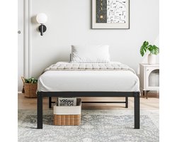 Metalen Bedframe Platformbed 90x200 cm - Zonder Boxspring - Geruisloos - Eenvoudige Montage - Met Kopsteun - Zwart Metaal - Draagvermogen 150 kg