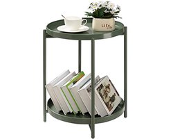 Metalen Bijzettafel met 2 Niveaus en Afneembaar Dienblad - Anti-Roest Tuinmeubel voor Balkon en Terras - Donkergroen