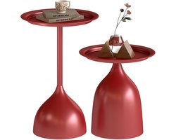 Metalen bijzettafels - Ronde tafels - Woonkamer decoratie - Set van twee - 40x60cm - Rood