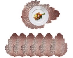 Metalen bladvorm vinyl placemats - set van 6 - wasbaar - hittebestendig - 45 cm x 33 cm