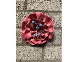 Metalen bloem wanddecoratie - Roze + blauw - Dia 18 cm - Voor binnen en buiten - Wanddecoratie - Woonaccessoires - Tuinaccessoires