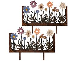 Metalen bloemdecoraties voor buiten, een set van 2 tuinpalen, plantenpalen, metalen kunstwerk, geschikt voor bloembedden, terrassen en tuinen, perfect voor gazons, paden en patio's.