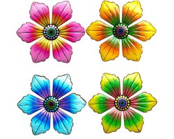Metalen Bloemen Wanddecoratie Buiten (Set van 4) - 3D Tuinversiering voor Schutting & Balkon - Kleurrijke Muurkunst - Hangende Metalen Bloemen