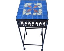 Metalen Bloemenkruk of Bijzettafel met Zwart Mozaïek Hoekig - Decoratieve Potgrondstandaard