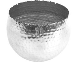 Metalen bloempot, groot, bladmotief, zilver, 22 cm x 17 cm
