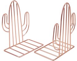 Metalen boekensteunen - 1 paar zware boekuiteinden voor planken en desktoporganizer Cactusvormige boekenstop in roségoud - perfect cadeau voor boekliefhebbers book ends
