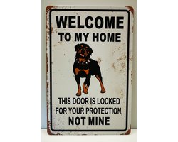 Metalen Bord Rottweiler Pas Op Voor De Hond - Retro Wanddecoratie Staand met Roestlook - 20x30 cm