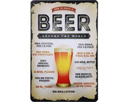 Metalen bordjes mancave – Beer Around the world – Wandbord – Metalen borden – Mancave decoratie – Reclame bord – Beer – Bier – Tekstbord – Mancave – Metal sign – 20 x 30cm – Cave & Garden