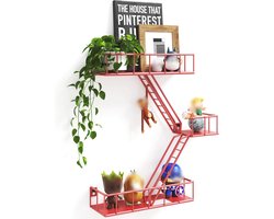 Metalen brand ontsnapping ladder plank - 3-laags wandplank met manden voor muur organizer en decoratie