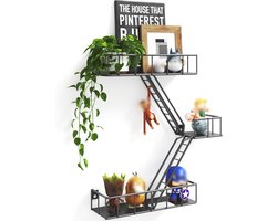 Metalen Brandontsnapping Wandplank met Manden - 3-Laags Plank voor Muurdecoratie en Organisatie