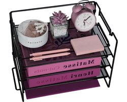 Metalen bureau-organizer lade 4 niveaus - stapelbare brievenbak - kantoorbureau papierorganizer - bestandsladen - metalen bestandsorganizer - voor school thuis - op kantoor - (4 lagen) - grijs - groot
