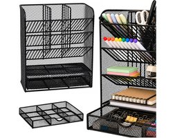 Metalen bureau-organizer voor pennen en accessoires, zwart