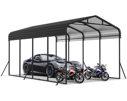 Metalen Carport – Overkapping – 600 × 370 × 260 cm – Weerbestendige Auto Overkapping voor Auto & Motor, Roestvrij, UV-Bestendig, Voor Buiten