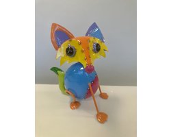 Metalen deco (tuin) vos - oranje + geel & meerkleurig - hoogte 27x26x1cm - Woonaccesoires - Tuinaccessoires
