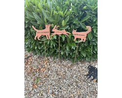 Metalen deco tuinstekers "dieren + tekst" - Set van 3 stuks - roestkleurig - hoogte 60 x 17 x 15 cm - Tuinaccessoires - Tuindecoratie – Tuinstekers