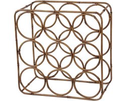 Metalen decoratie wijnrek - Bamboe | 34 x 45 cm | Opbergrek gemaakt van metaal met natuurlijke uitstraling | Ruimte voor 9 flessen | Bruin