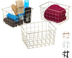 metalen draadmand - set van 3 - badkamer - 15x28x20 cm - mandje - goud