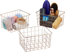 metalen draadmand - set van 3 - badkamer - 15x28x20 cm - mandje - koper