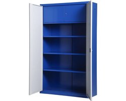 Metalen draaideurkast met extra afsluitbaar legbord, Archiefkast, Kantoorkast I 199x120x43.5 cm I blauw/grijs I DKP-108 I Povag