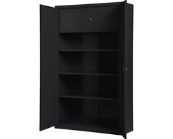 Metalen draaideurkast met extra afsluitbaar legbord, Archiefkast, Kantoorkast I 199x120x43.5 cm I Zwart I DKP-108 I Povag