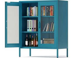 Metalen Dressoir - Opbergkast Bureaukast - Thuis Kantoor - Flexibele Legplanken - 80 cm Breed - Blauw