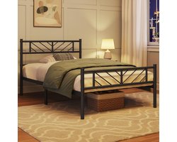 Metalen Eenpersoonsbed 90 x 200 cm met Hoog Hoofdeinde en Opbergruimte – Robuust en Comfortabel Bedframe voor Slaapkamer en Logeerkamer
