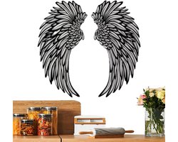Metalen Engelenvleugels - Wanddecoratie Kunst - Woonkamer Decoreren - Uitgehold Ontwerp - 30 cm - Zwart