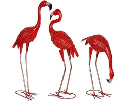 Metalen Flamingo Tuinbeelden Set van 3 voor Buiten en Binnenplaats, Decoratieve Sculpturen voor Tuin, Terras en Gazon