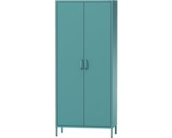 Metalen Garderobekast 2 Deuren Zeegroen - Ruime Kledingkast met Planken en Kledingstang