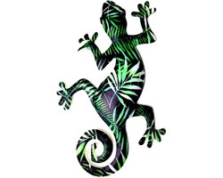 Metalen Gecko Decoratie - Hagedis Muurkunst - Tuin Aankleden - Roestbestendig Coating - 22 x 13 cm - Multicolor