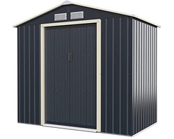 Metalen gereedschapshuis 2,37 m² met schuifdeur en zadeldak voor tuin en terras