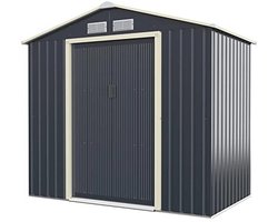 Metalen gereedschapshuis 2,37 m² met schuifdeur en zadeldak voor tuin en terras