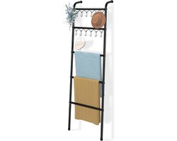 Metalen Handdoekenladder met 5 Niveaus en 12 Haken - Decoratief Ladderrek voor Woonkamer, Slaapkamer en Badkamer - 200 cm