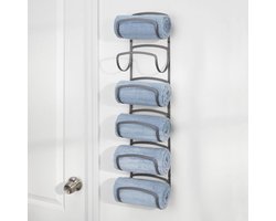 Metalen Handdoekenrek voor Badkamer - Roestbestendige Handdoekhouder met 6 Compartimenten - Wandmontage Handdoekrek - Donkergrijs Handdoekrek