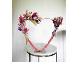 Metalen hart met droogbloemen - Kleurrijk - Paars - Roze - Geel - Groen - Cadeau - Bruiloft cadeau - Hart cadeau - Woonaccessoires - Woondecoratie - Trend - La Florista